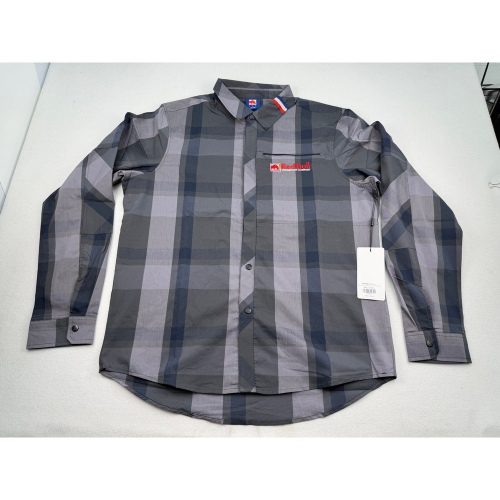 Red Bull Distribution Company Mens Grey Plaid Long Sleeve Woven Shirt L RBD21015